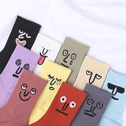 Meloday 10 X Чорапи Crazy Emoji Смешни Emotion Crew от мек памук - 10 различни забавни дизайни и цветове в опаковка