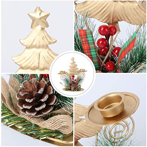 Декорации за дома, Свещници за Коледната Елха Tealight: Златен Метален Свещник, купа с Плодове и Борови Шишками, Декор, Празничен Свещник, за Украса на Коледната Трапеза