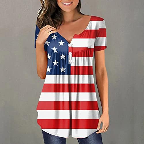 На 4 юли, Блузи-Ризи за жени, Тениска с образа на Американския флаг, Прикрива Корема, Летни Ежедневни Блузи С Къс