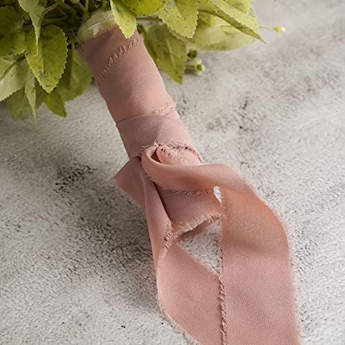 Шифоновая лента MEEDEE, коприна лента с ресни, ръчно изработени, на 1.5 x 6 ярда, определени прашни розови ленти,