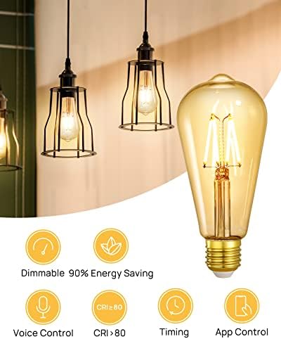 Linkind Умни лампата на Едисон, Wi-Fi led крушка на Едисон E26, Реколта лампа с нажежаема жичка с регулируема яркост