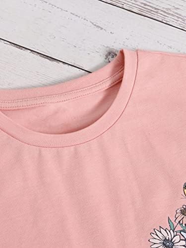 OYOANGLE/ Скъпа Риза с папийонка и флорални принтом за момичета, Върхове с кръгло деколте и къс ръкав