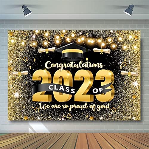 Черно-златен фон за бала Avezano Честито на завършилите 2023 година с декорации за партита Златна Блестящ Фон за