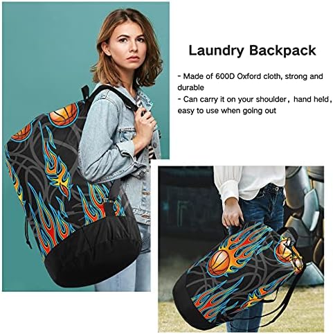 Баскетболно чанта за пране с горещ Пламък, Тежка Раница за пране на дрехи с плечевыми ремъци и дръжки, чанта за
