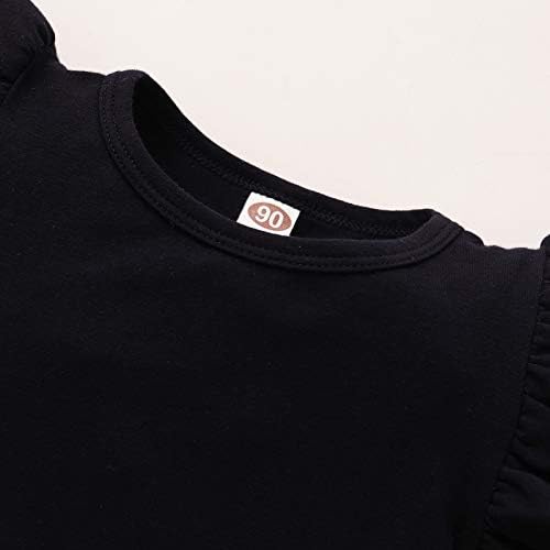 LYSMuch/ Тениска за малки момичета, Детски Памучен тениска Без ръкави с волани, Однотонная блуза (2 Черно, 6-7
