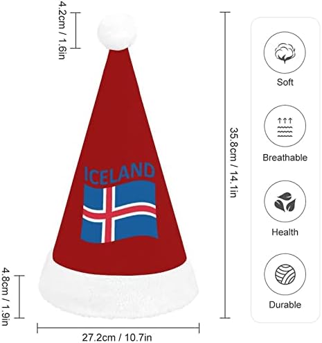 Знаме на Исландия Плюшен Коледна шапка Палави и Сладки Шапки на дядо коледа с Плюшени Полета и Удобна подплата Коледна