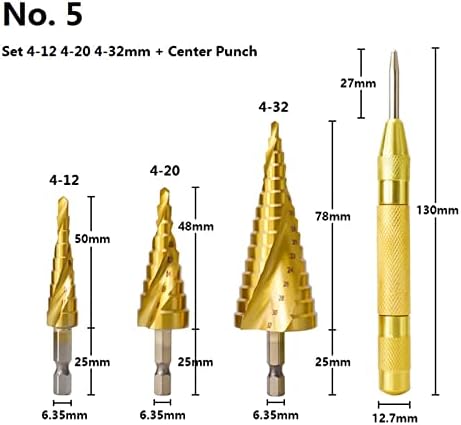 Набор от стъпални тренировки HTAWI 3-13-20 4-32 мм, с Централна Перфоратором, Дърво, Метал, с титанов щанга с покритие, Конусное тренировка, набор за пробиване на отвори, 1 ко