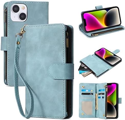 LANYOS за iPhone 14 Pro Max (6,7 инча) Чанта-портфейл с държач за карти за жени и мъже, поставка от изкуствена кожа,