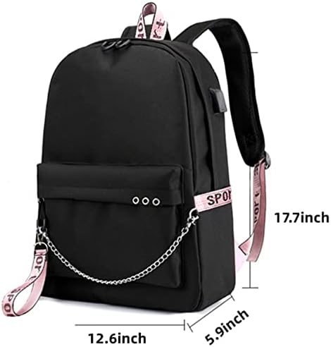 FSRONGXI 17-инчов Аниме-Раница Nezuko Bag Pink Раница с USB порт за зареждане, Безплатно Ключодържател (nezuko pink
