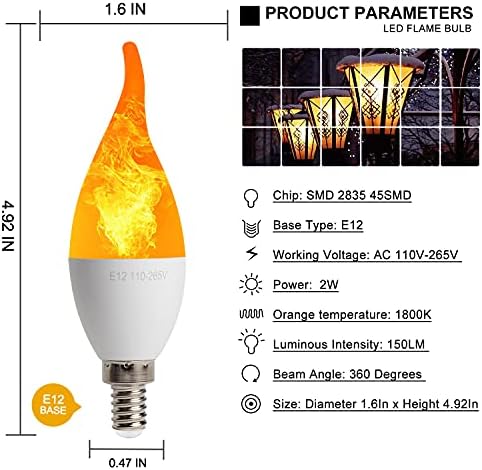 4 Опаковки led крушки-sconces свещ с играта на пламъка, E12, 2 W, ефект на трептене, 3 режима на осветление, Имитация