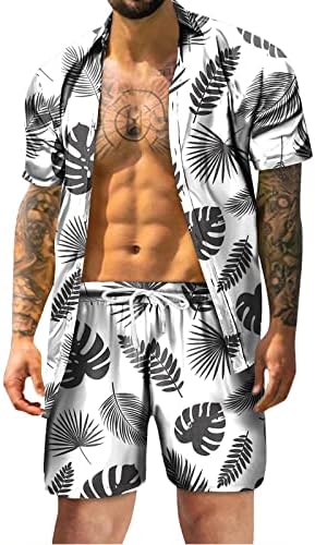 Bmisegm Мъжки Оборудвана Костюм Мъжки Лятна Мода за Свободното време Хавай Приморски Почивка на Плажа Дигитален