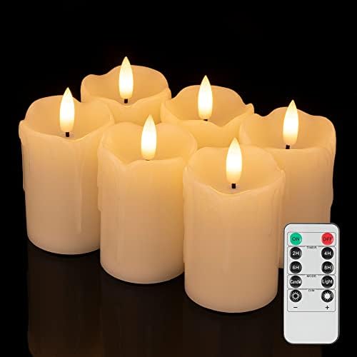 Беспламенные Свещи с 3D Фитилем, Без капки 2 x 3, Обетные Свещи, батерии, 6 Опаковки Истински Восъчни led Свещи с дистанционно управление, Блестящо Фалшиви Свещи за дома,