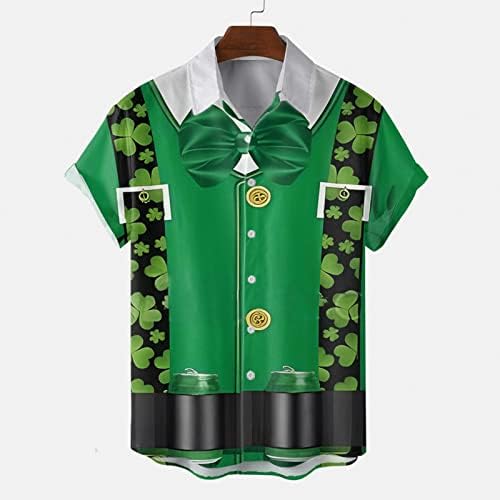 PDFBR Мъжки Ризи с копчета в Деня на Св. Патрик, Ежедневни, Плажни Блузи с Къс ръкав, Зелена Графични Риза За Боулинг