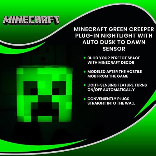 Plug лека нощ Minecraft Green пълзящо растение с Автоматичен Сензор от здрач до Зори | Led лампа за Детска Спални,