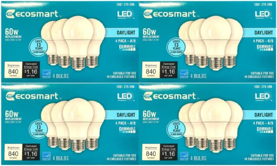 Led технологията EcoSmart 60 W, Еквивалент на Дневна светлина A19 Energy Star, led лампа с регулируема яркост (16