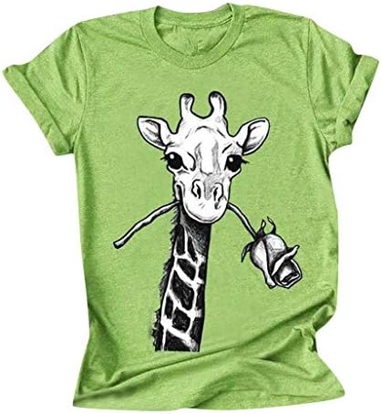 Женска Тениска с Принтом на Жирафа Размер Плюс, Ризи с кръгло деколте и Къс Ръкав, Забавни Графични Ежедневни Блузи