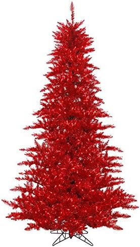 Изкуствена Коледна елха от Червен Смърч Vickerman 4,5 с Гирлянди, Червени led Светлини гръб от твърди Мазоли - Изкуствена