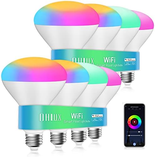 Умни WiFi прожекторные лампи OHLUX E26 база 900 лумена (равностойността на 100 Вата), led лампа BR30 мощност 10 W, съвместимо с Alexa, Google Home, Siri, с регулируема яркост от 2700 До 6500 К, за и?