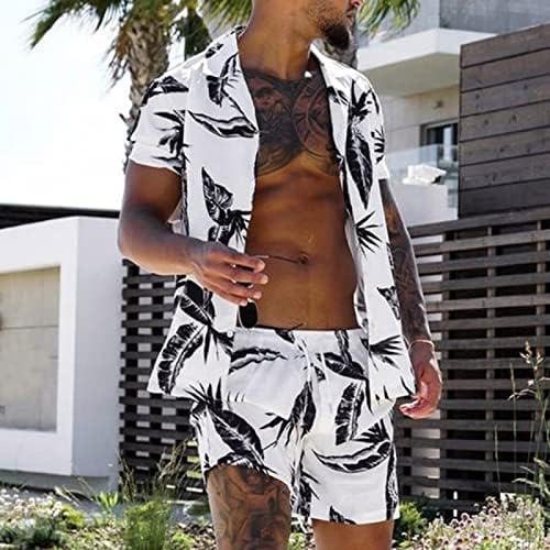 DSODAN, Хавайски Плажен Комплект мъжки дрехи, Летни Хавайски Ризи Свободно намаляване с принтом тропически дървен