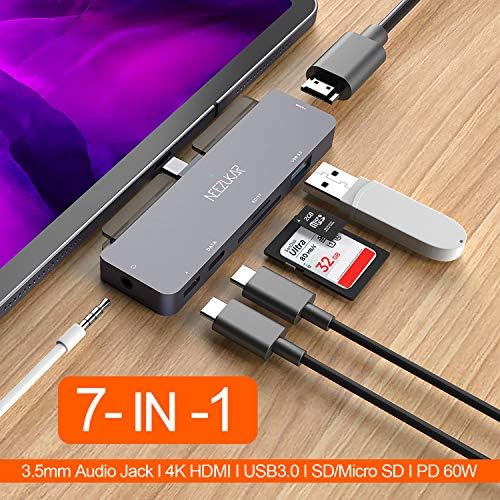 Многопортовый адаптер-USB хъб C 7 в 1, с 4K, HDMI, бързо зареждане с USB C PD и SD карта-ключ, който е съвместим