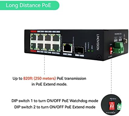 Промишлен 8-портов unmanaged switch POE LINOVISION 802.3 af/at POE + с възходящ канал за връзка 1 * GE и 1 * SFP,