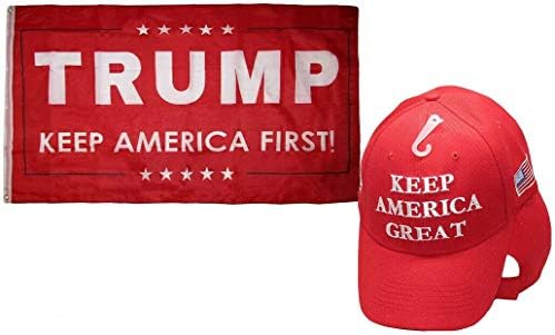 MWS 3x5 3 'x5' Trump Keep America First Червен Флаг и Тръмп Keep America Страхотна Червено-Бяла Шапка Люверсы С
