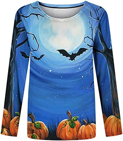 Дамски Блузи на Хелоуин, Забавни Тениски с образа на прилеп и Тиква, Отгоре с дълъг Ръкав, Пуловер, Hoody, Пуловер