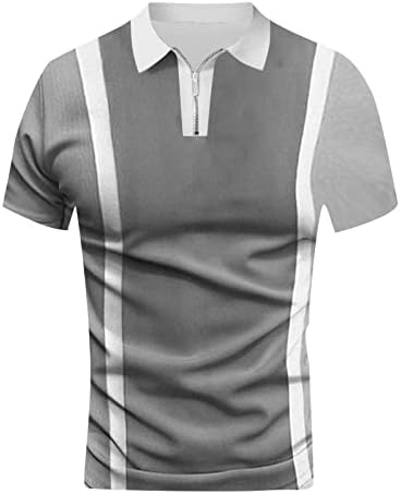 Мъжки Модни Поло блузи, Ежедневни Ризи За Голф с V-образно деколте и Къс ръкав с Цип, Бизнес Тениски С Цветен Блок,