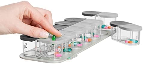 Седмичен сортировач таблетки Sagely Smart XL | Лесен за използване Голям Седмичен органайзер за таблетки | Преносим Електронен органайзер за таблетки 2 пъти на ден (бял / с?
