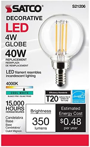 Led лампи Satco E12 мощност 4 W, 4000 До, живот 15000 часа, С регулируема яркост, 6 бр.