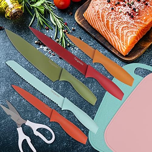 Комплекти цветни ножове Tiergardm от 13 теми в опаковка със защита на дискове, 8-Инчов Нож на главния готвач, 8-инчов