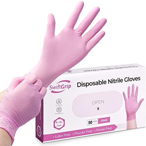 Ръкавици от розово нитрил SwiftGrip, 3 мил., Розови Промишлени Ръкавици за Еднократна употреба Без латекс, Розови