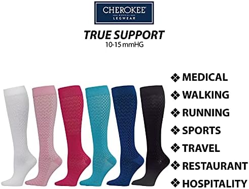 Компресия Чорапи Cherokee TrueSupport За Жени с натиска 10-15 mm hg.ст., Обикновени, Оникс, 4 чифта В опаковка