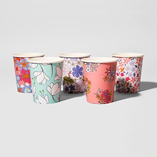 Картонени чаши с цветя модел Coterie (Комплект от 10 броя) - Декоративни и Здрави Картонени чаши с цветя модел за