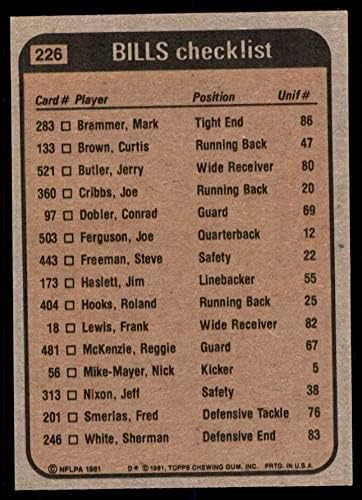 1981 Topps 226 Лидери Биллс и контролен списък на Джо Криббс / Джери Бътлър / Стив Фрийман / Бен Уилямс Бъфало