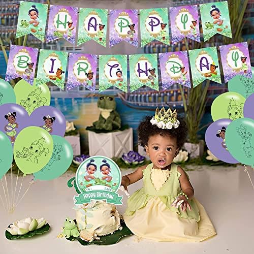 33 БР. Аксесоари за парти Принцесата и жабата включват фон Принцесата-жаба, банер happy birthday, балони и пълнеж