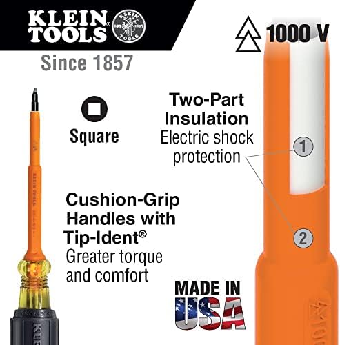 Отвертка Klein Tools 662-4-INS Изолирано № 2 с Квадратна задълбочаване и 4-Инчов опашка