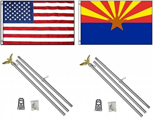 AES 3x5 3 'x5' СЪЕДИНЕНИ Американски Флаг щата Аризона с Две 6-инчови Алуминиеви Комплекти за Флагштока Eagle Topper