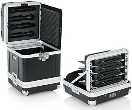 Твърд калъф за микрофон Gator Cases; Настанява (4) Безжични микрофонные система с рафтове в половината багажник