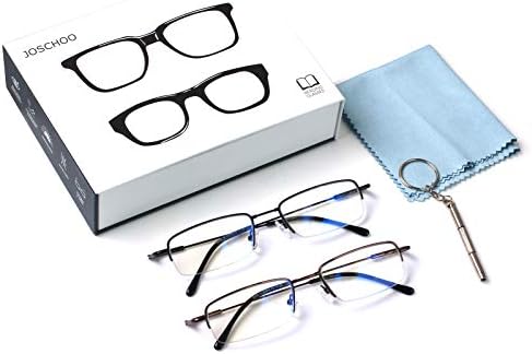 JOSCHOO 2 опаковки, Блокер Синя Светлина Очила За четене, Мъжки и Дамски Очила В Метални Рамки, които Предпазват