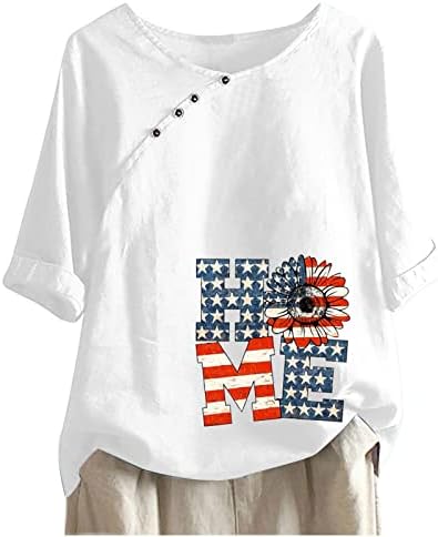 Пилинг-яке с къс ръкав, Ден на независимостта, летни дамски тениски с къс ръкав, V-образно деколте, странични бутони,
