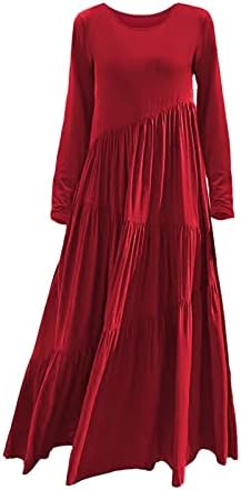 Женствена рокля MIASHUI за кърмене Свободно Намаляване с пола с дълъг ръкав, Кръгло деколте и Асиметрични Покачиванием,