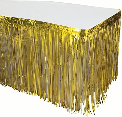 Пола за маса с Ресни от фолио с Дължина 29 инча x 18 метра Златистия Цвят|Метална Правоъгълна Пола на маса в стила