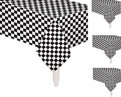 Oojami Опаковка от 4 броя, Черно-Бял Кариран Флаг, Настолна Наметало за парти / Клетчатая Покривка / за Еднократна