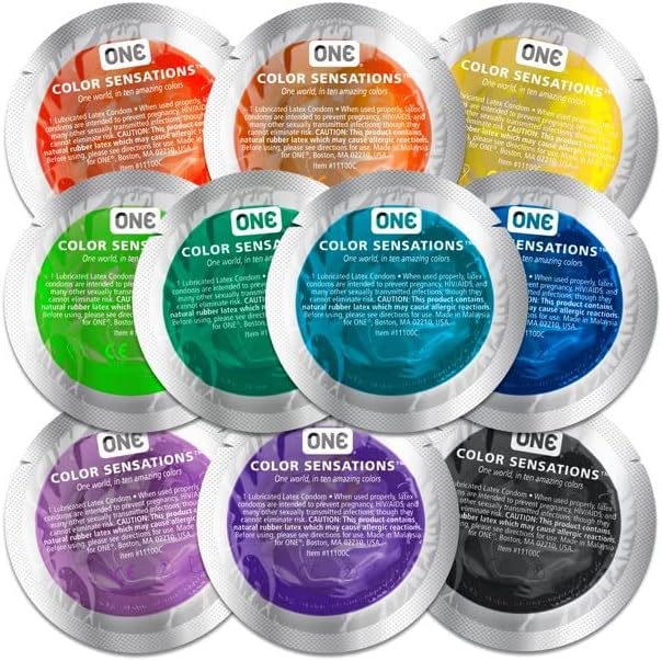 Комплект презервативи ONE Color Sensations от Сребро Кармашком, Забавни Цветни Латексови презервативи - 24 бр.