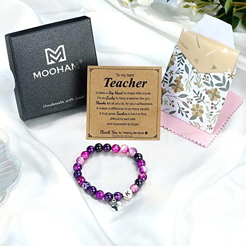 M MOOHAM Подаръци за Учителите за Жени, Подаръци за учителите с Благодарност, Гривни За Учители от Естествен Камък,
