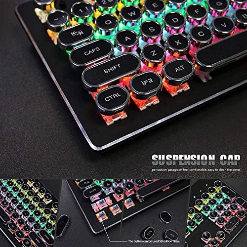 Механична клавиатура за пишеща машина в Ретро стил с led подсветка, USB - Синия ключ - Кръгли Капачки за ключове
