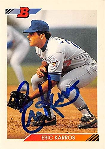 Склад на автографи 621731 Бейзболна картичка с автограф на Ерик Карроса - Лос Анджелис Доджърс - 1992 Боуман №288