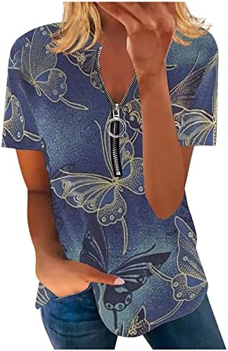 Блузи-Ризи за жени, Приталенная Тениска с Къси ръкави, Модерен Принт в стил Бохо, Удобни Ризи с цип, с V-образно