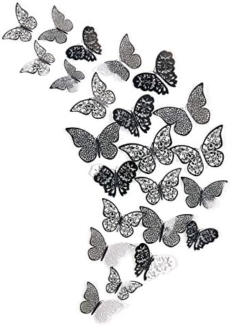 pinkblume Черен Сив 3D Пеперуда Стенен Декор Етикети Етикети Подвижни САМ Метална Хартия Butterflie Стенописи Украса